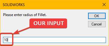 message to use for fillet radius input